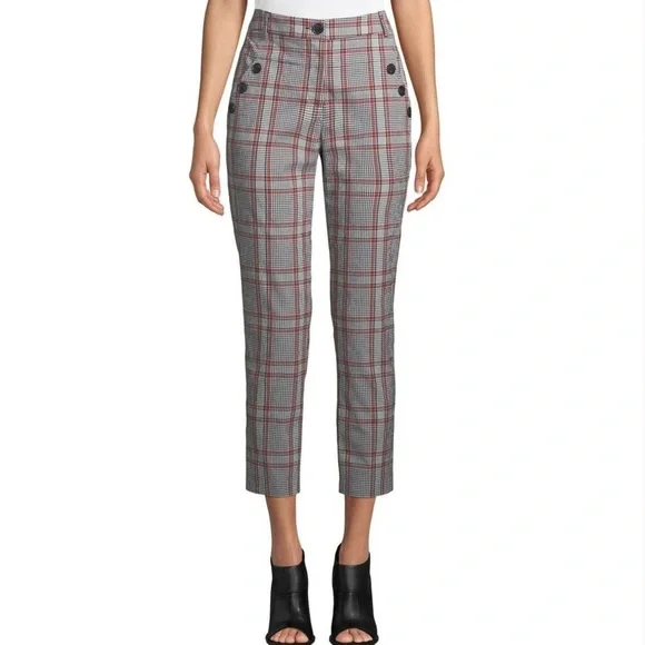 Veronica Beard Farrow Plaid Cropped Pants in Navy Rust Sz 6 - Picture 2 of 9
